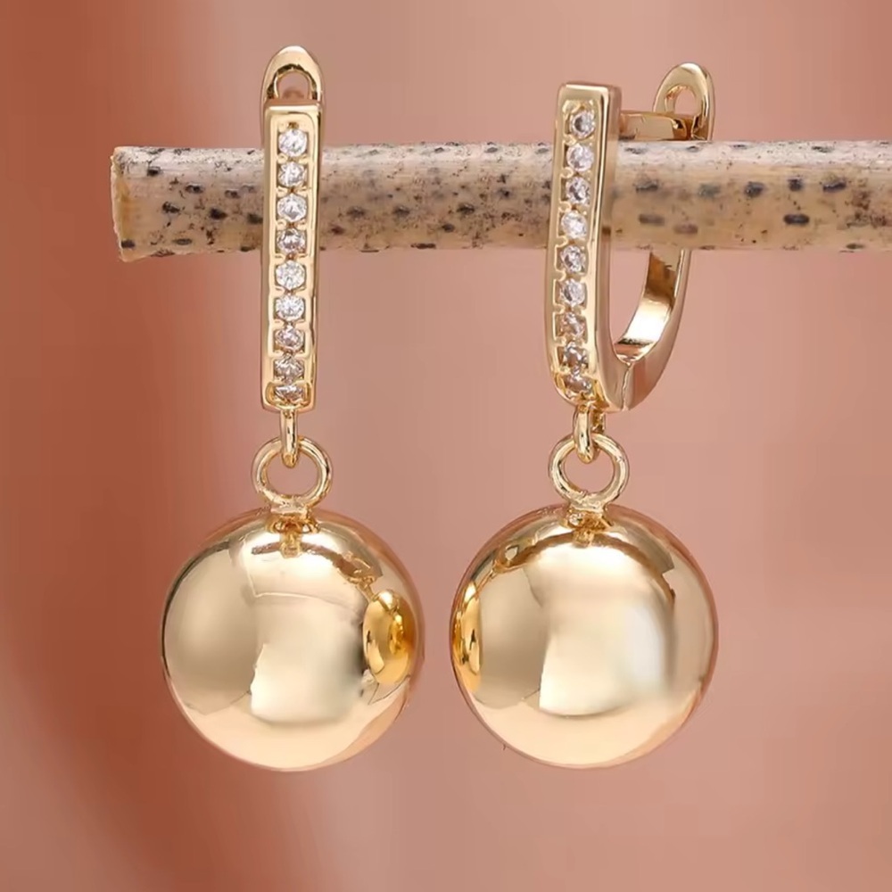 Anthropologie Gold Drop Ball Hoop Earrings